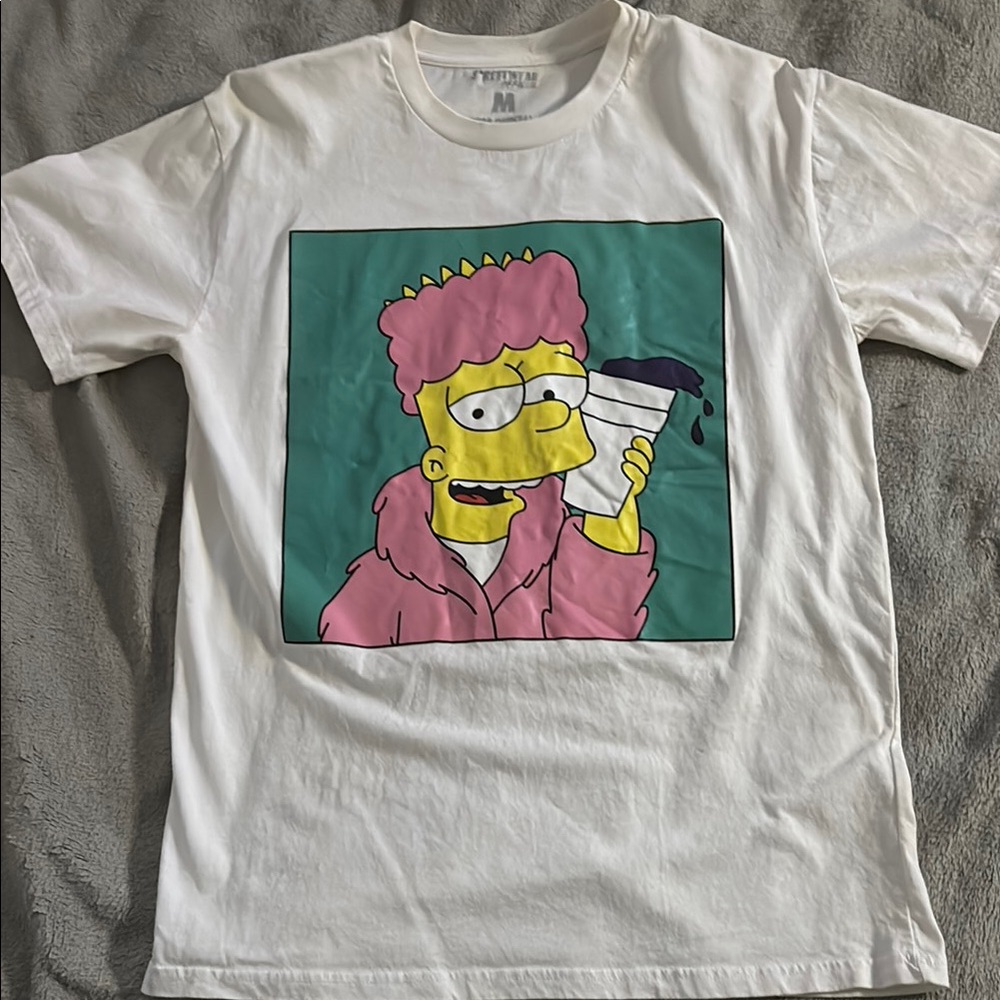 White and Pink Short Sleeve Tee with Bart Graphic